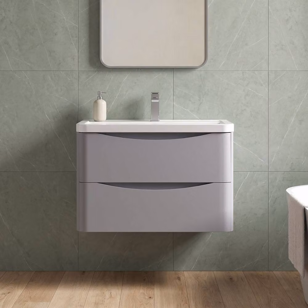 Balterley Dunwood 2 Drawer Wall Hung Vanity Basin Unit, Satin Grey, W: 80 cm, D: 54 cm – 2