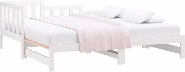 Berkfield Home White Lacquered Solid Wood Pine Pull-out Day Bed with Drawers, W/D/H: 181 x 90 x 68.5 cm – 1