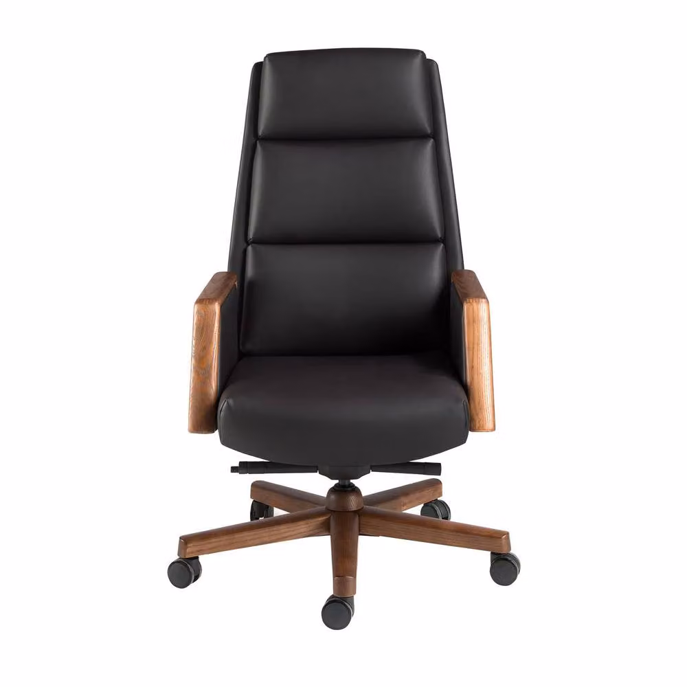 Angel Cerda Black Leatherette Swivel Office Chair with Walnut Wood Base – 2