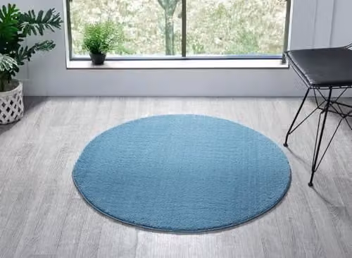 Desire Rugs Comfy Washable Round Blue Area Rug with Non-Slip Backing, Diameter: 100 cm – 1