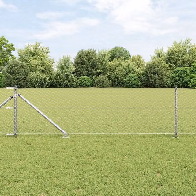 Berkfield Home Hexagon Fence in Silver Galvanised Steel, W: 0.6 m, L: 10 m – 1