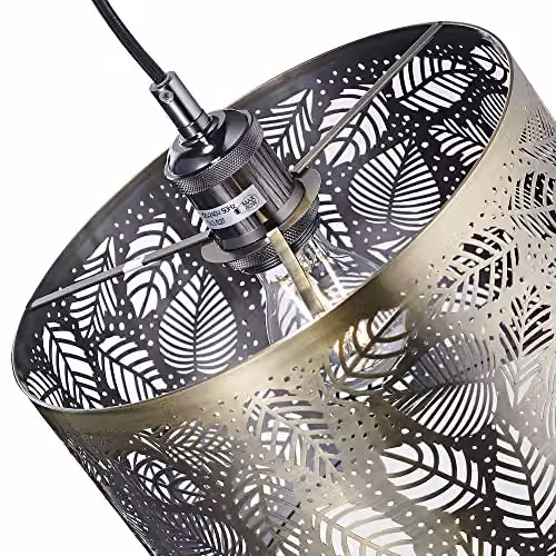 Happy Homewares Metal Pendant Light Shade with Fern Leaf Decoration in Gold/Brass, Diameter: 25 cm – 3