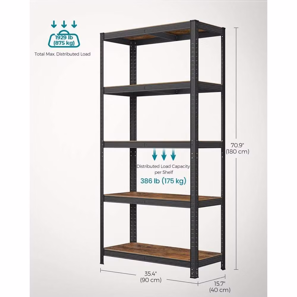 FORGEVIO Set of 2 Rustic Brown and Black Shelving Units, W/D/H: 90 x 40 x 180 cm – 2