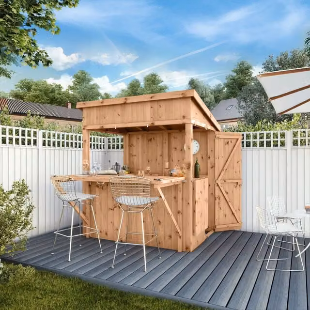 Waltons Premium Pressure Treated Wooden Outdoor Garden Bar with Shutter Pack in Brown, W/D/H: 182.88 x 121.92 x 182.88 cm