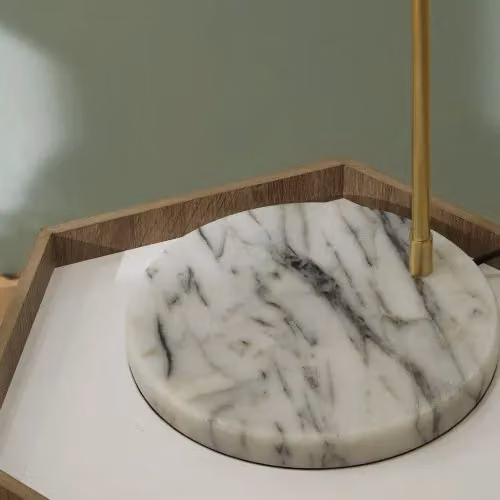 Ruma Tall Minimalist White Floor Lamp with Marble Base and Gold Detail, H 144.0 x W 25.0 x D 43.5 cm – 2