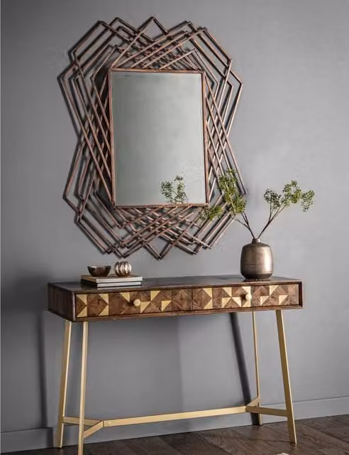 Gallery Direct Specter Extra Large Rectangular Art Deco Wall Mirror in Copper