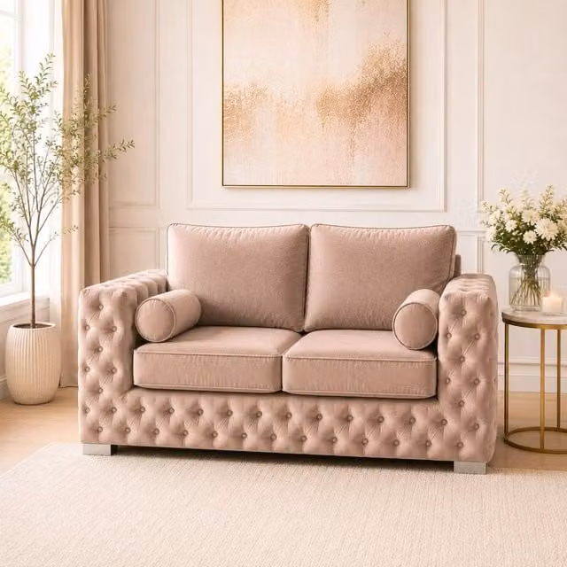 Stratus Interiors Ashley Tufted Chesterfield 2 Seater Fabric Sofa in Beige – 1