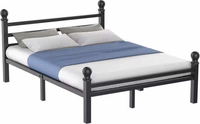 EONLION KING Metal Bed Frame with Headboard and Footboard in Black, 150 x 200 cm