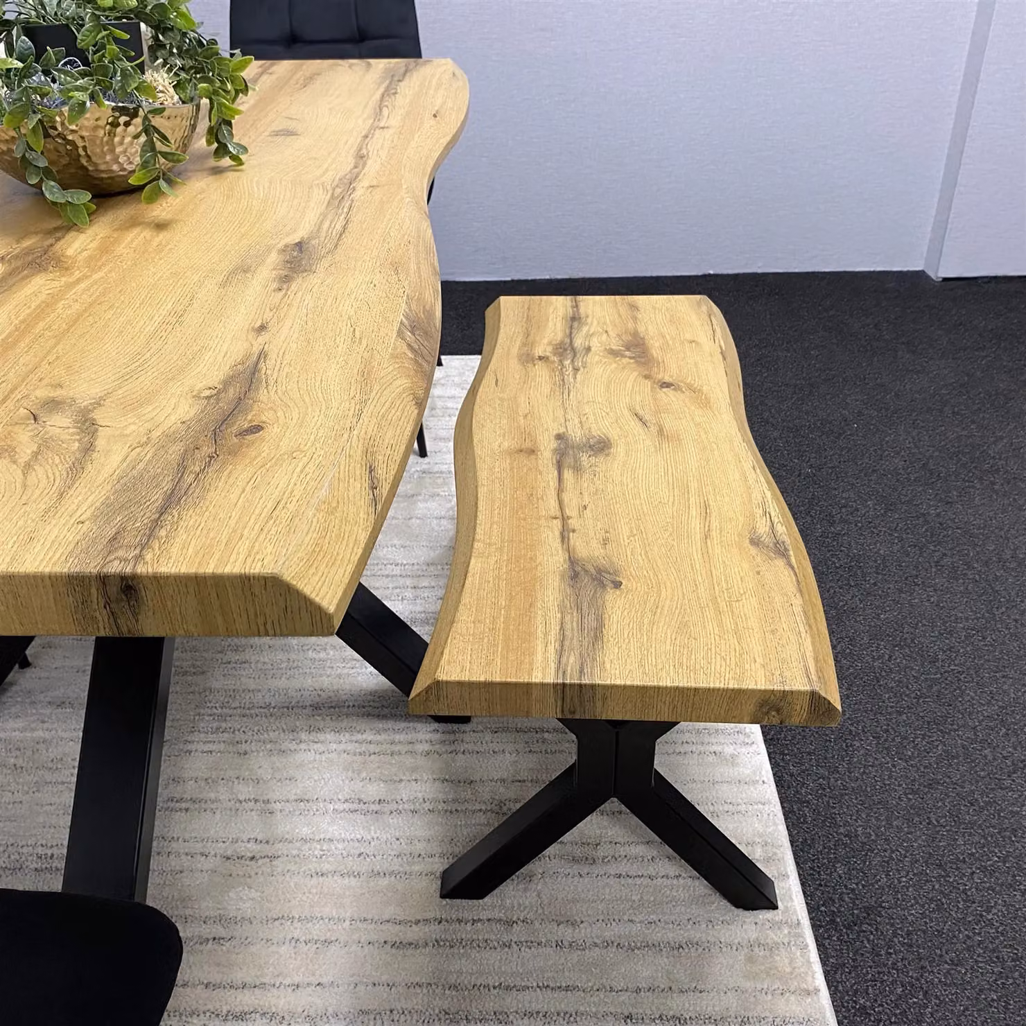KOSY KOALA Wooden Dining Set with Rectangular Table, Bench and 4 Black Velvet Chairs in Brown – 6