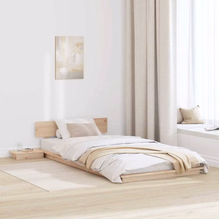 Berkfield Home Solid Pine Wood Floor Bed Frame with Bedside Shelves, Multicolour, W/D/H: 75 x 190 cm