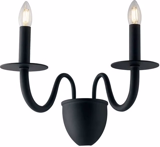 Netlighting ARMSTRONG Twin 2 Light Candle Wall Light, Black, W/D/H: 45 x 36 x 26 cm