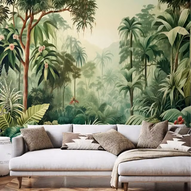 Origin Murals Jungle Trees Floral Wall Mural in Forest Green, Medium