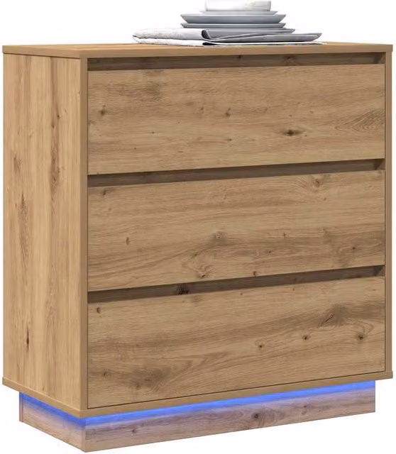 Berkfield Home Beautiful Bedside Cabinet with Integrated LED in Artisan Oak Brown, W/D/H: 34.5 x 34.5 x 75 cm – 1