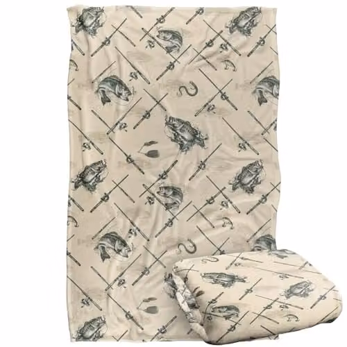 JQ Licensing Action Bass Fishing Pattern Super Soft Fleece Throw Blanket, Multicolour, W/D/H: 91 x 147 cm