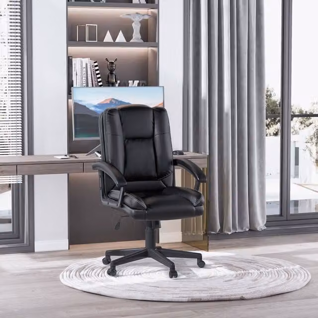 HOMCOM Black PU Leather Swivel Executive Office Chair with Armrests
