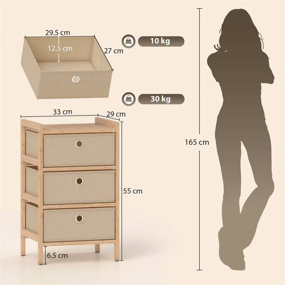EONLION Brown 3-Drawer Bamboo Wood Chest of Drawers – 2