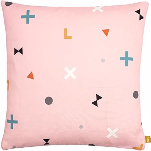 Bitsa Symbol Abstract Graphic Cushion in Pink and Grey, W/D/H: 43 x 43 x 43 cm