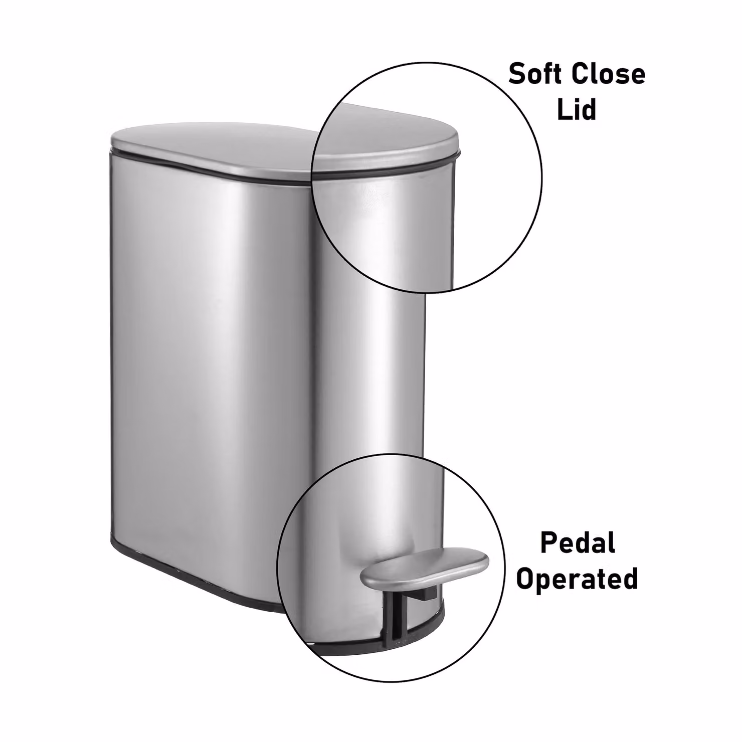 Showerdrape Fortuna 5L Soft Close Stainless Steel Bathroom Pedal Bin in White and Silver – 2