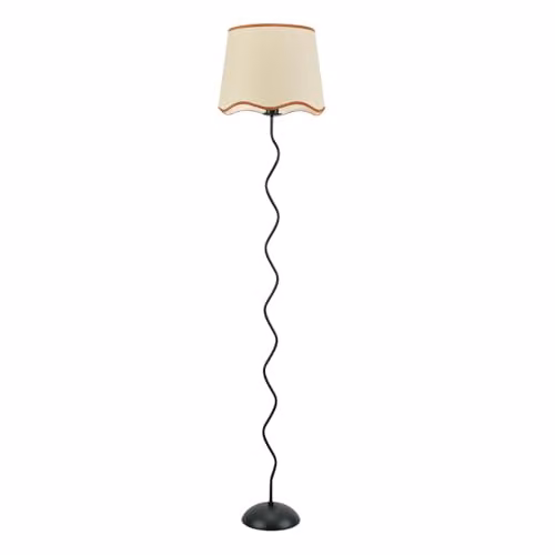 ValueLights Wiggle Black Metal Floor Lamp with Rust Trim Fabric Scallop Shade, H 160 cm x W 35 cm x D 35 cm – 1