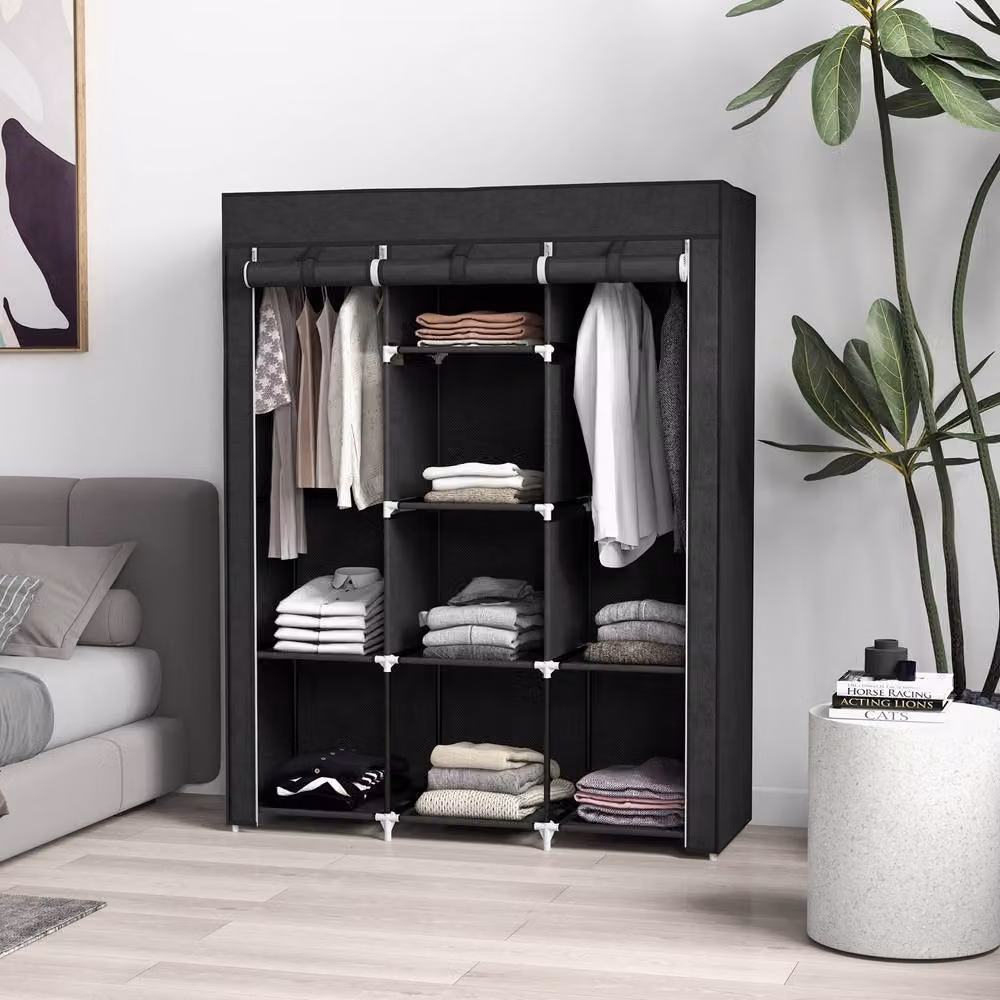 STILVORA Modern Black Roll Shutter Wardrobe with Hanging Rod and Internal Shelves, H 162.5 x W 125.0 cm – 2