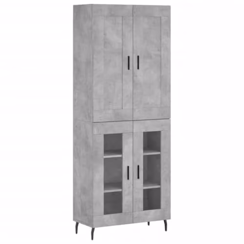vidaXL Modern Highboard Sideboard in Concrete Grey with Doors and Shelves for Living Room, Bedroom or Office, W/D/H: 90.0 x 49.5 x 69.5 cm – 1