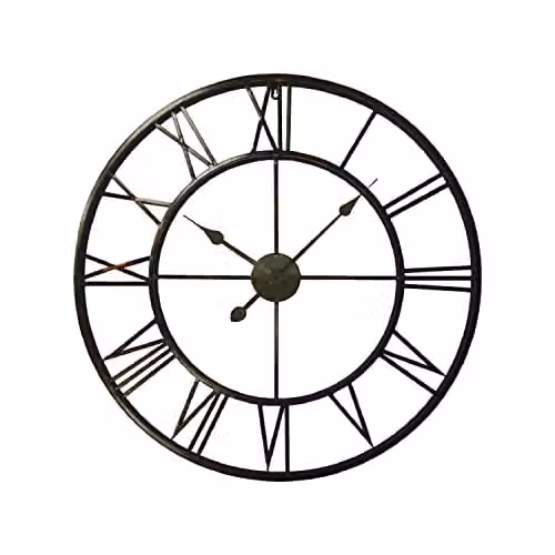 WALPLUS Bronze Wrought Iron Roman Numeral Wall Clock, Silent Metal Minimalist Design, W/D/H: 76 x 76 x 5 cm