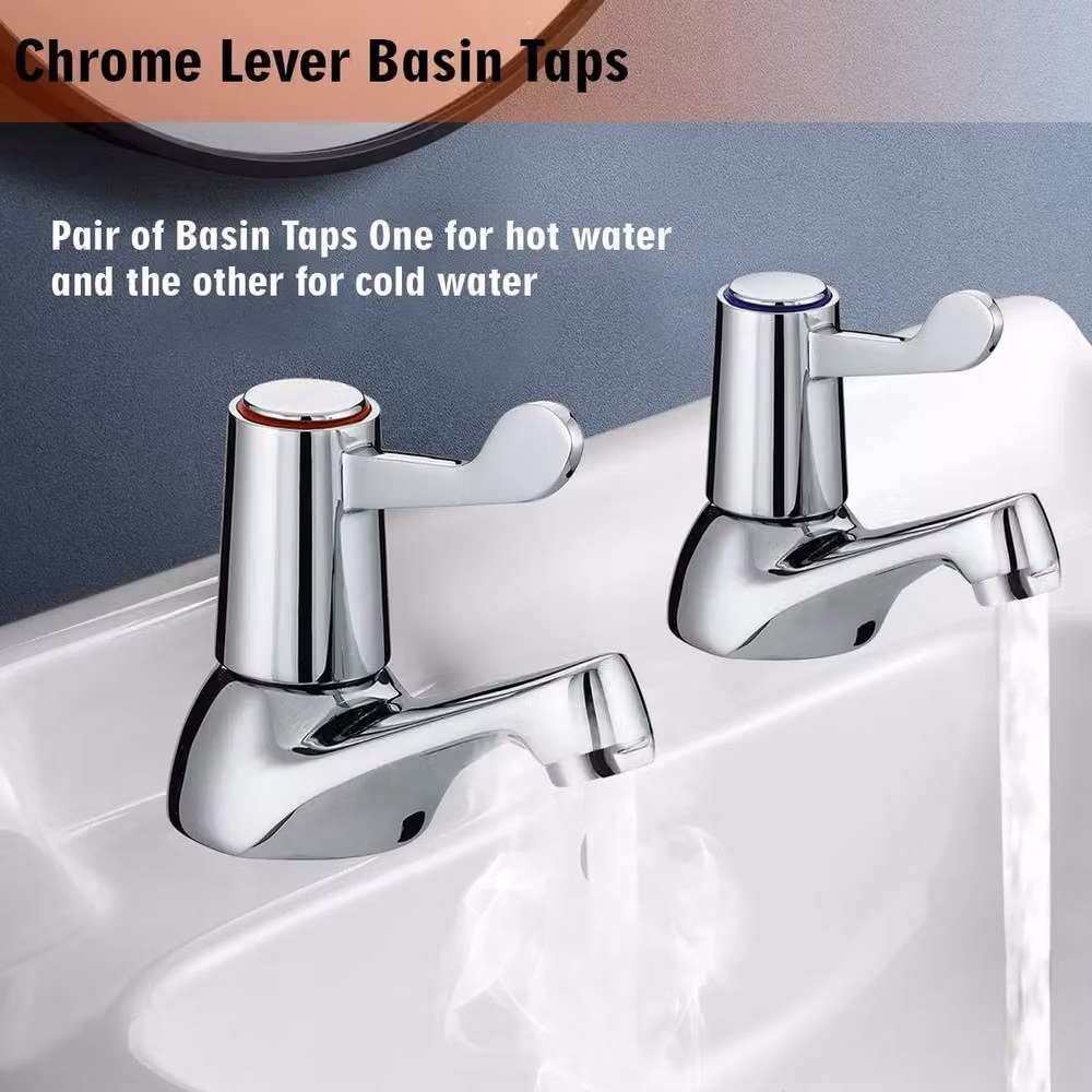 ATEK Pair of Chrome-Plated Brass Bathroom and Kitchen Basin Taps with Quarter Turn Lever Handles in Silver – 4