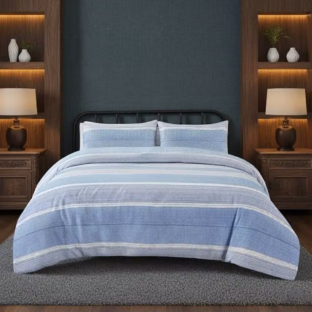 Snug City Blue Striped Polycotton Duvet Cover and Pillowcase Set