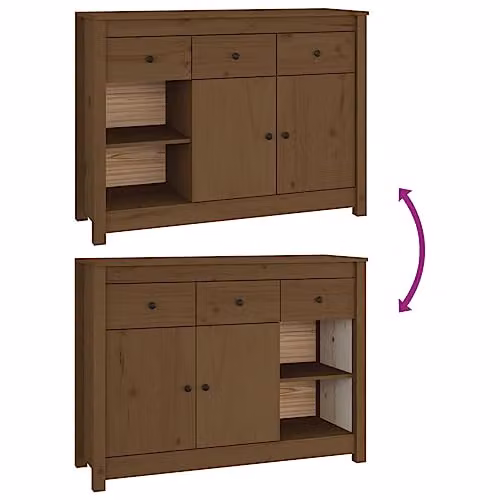vidaXL Solid Wood Pine Sideboard in Honey Brown, W/D/H: 100 x 35 x 74 cm – 4