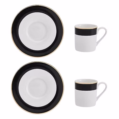 Mikasa Luxe Deco Geometric Bone China Espresso Cup and Saucer Set, White and Gold, 100ml, Set of 2