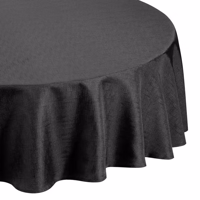 Kitchenwise Black Linen Look Slubbed Round Tablecloth, Diameter: 175.26 cm