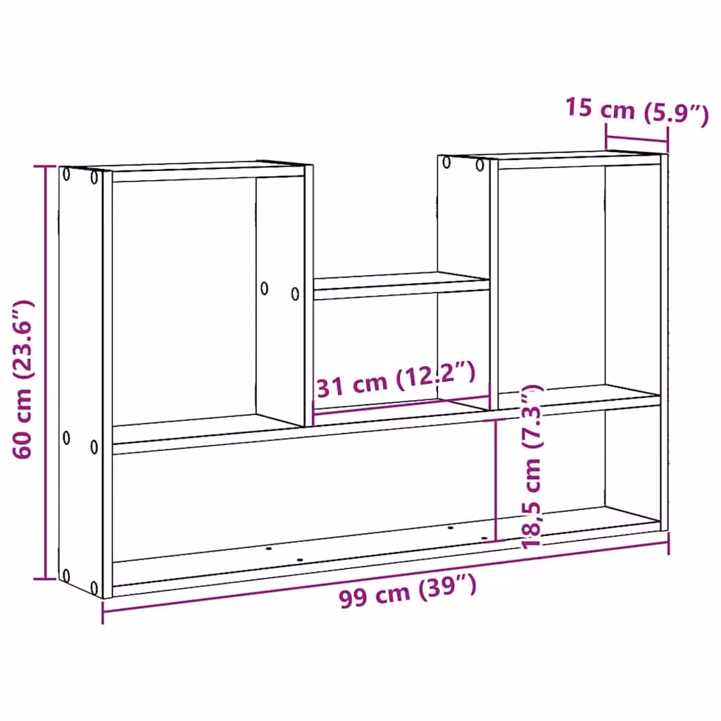 Berkfield Home Wall Mounted Shelf in Black Oak, W/D/H: 99 x 15 x 60 cm – 5