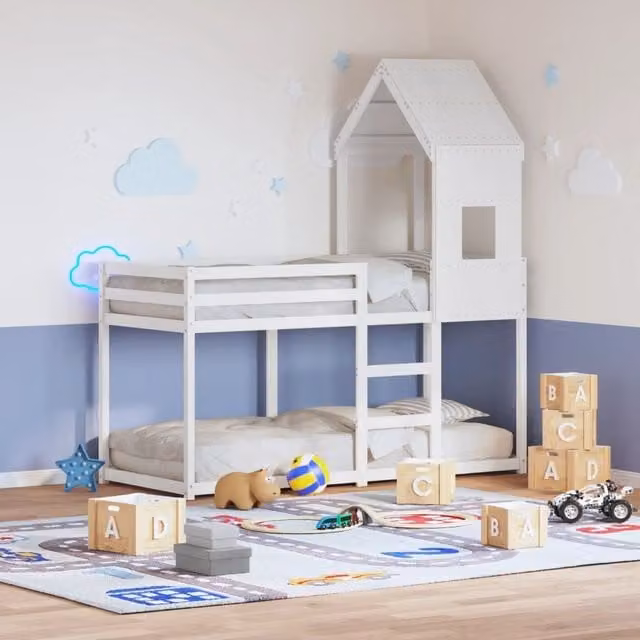 Berkfield Home White Solid Wood Pine Bunk Bed for Children W/D/H: 80 x 200 cm