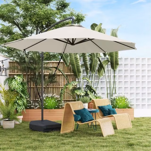 Outsunny Cantilever Parasol with UPF 50+ Wind Protection and Base Cover in White