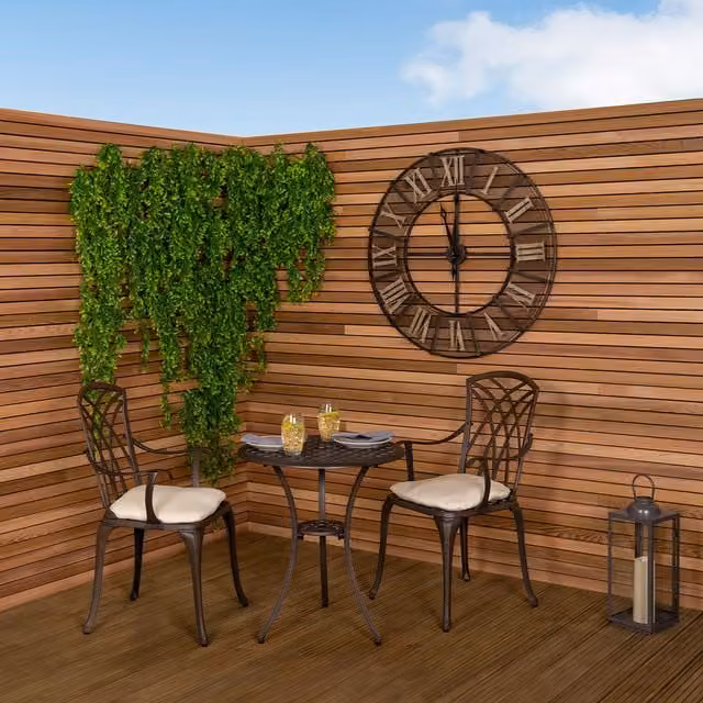 Charles Bentley 3 Piece Cast Aluminium Bistro Set with Table and 2 Arm Chairs in Brown and Cream