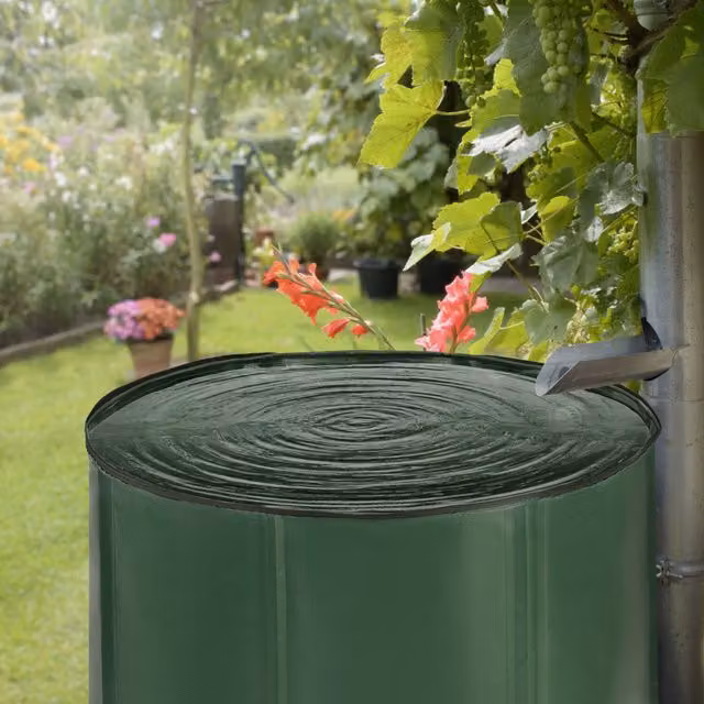 tectake Freestanding Plastic Rainwater Tank, Green, W/D/H: 81 x 81 x 81 cm