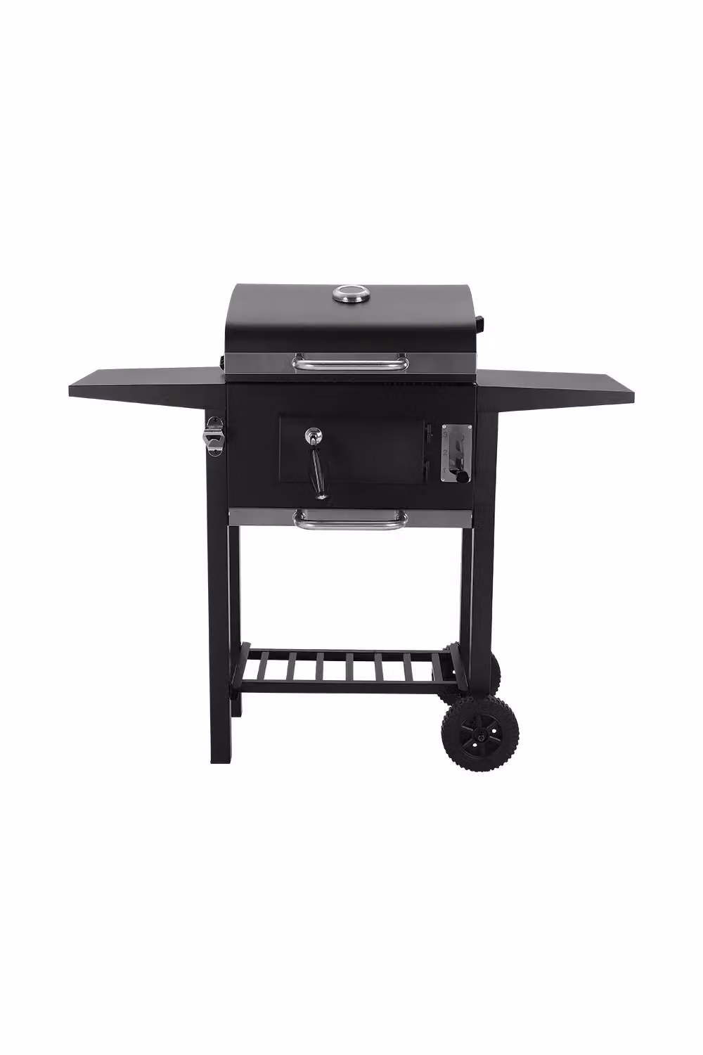 H&O Direct Black Steel Charcoal BBQ Grill with Thermometer and Side Tables, W/D/H: 109.0 x 96.5 x 33.0 cm – 2