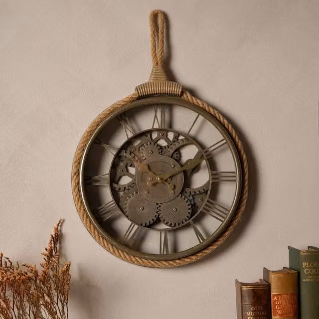 HOMETIME Cogs & Rope Industrial Analog Wall Clock, Multicolour, Diameter: 30 cm – 1