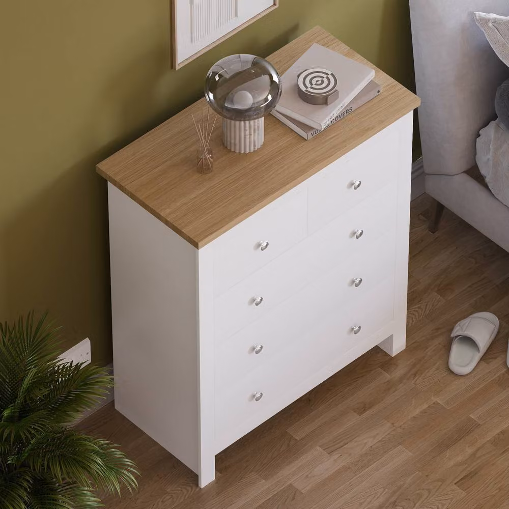 HD Designs Arlington 3+2 Drawer Chest of Drawers in White – 3