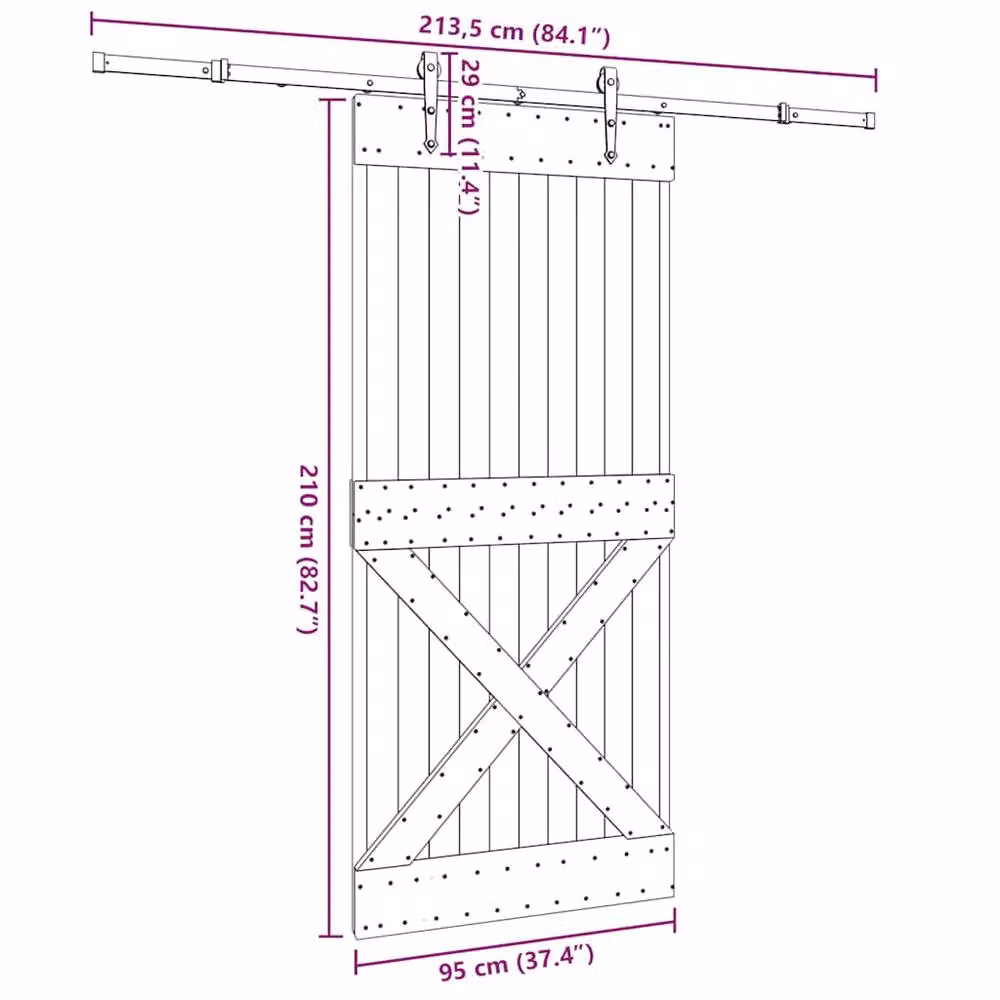 Berkfield Home Rustic Sliding Door with Hardware Set, Solid Wood and Steel, Beige, W: 95 cm, H: 210 cm – 3
