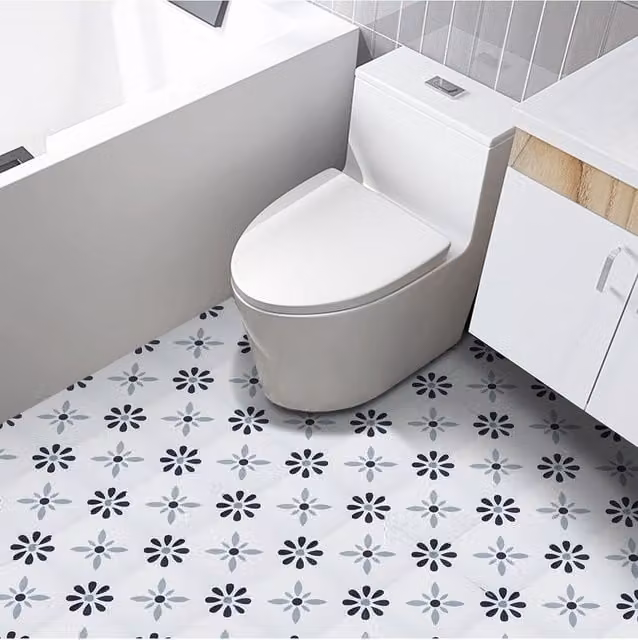 Living and Home 10-Piece Self-Adhesive Floral Pattern PVC Wall and Floor Tile Stickers, Blue, W/D/H: 20 x 20 x 0 cm – 1