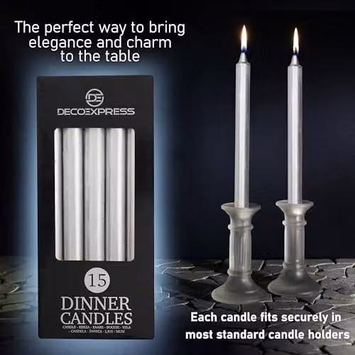 Deco Express Set of 15 Unscented Dripless Tapered Candles in Silver – 3