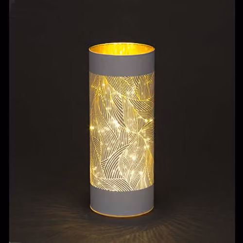 SHATCHI Silver Feather Design Etched Glass Vase Table Lamp with LED Fairy Lights, H 20 cm – 1