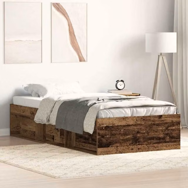 Berkfield Home Old Wood Bed Frame in Brown, Engineered Wood, W/D/H: 100 x 200 cm