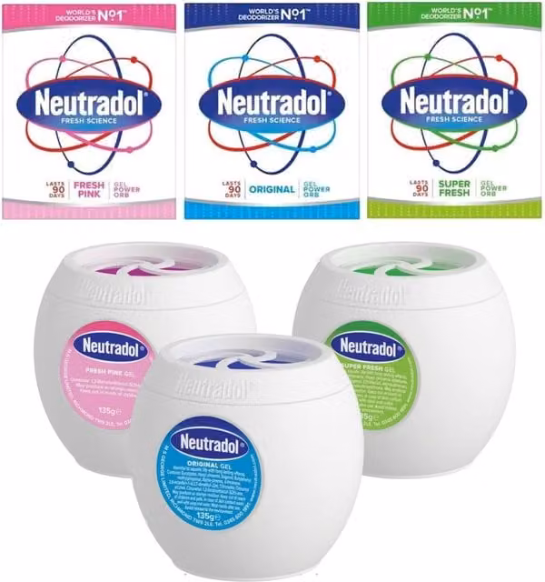 Neutradol Gel Air Freshener Orb Set Odor Neutraliser Original Super Fresh in Blue, Green and Pink, 3 x 135 g