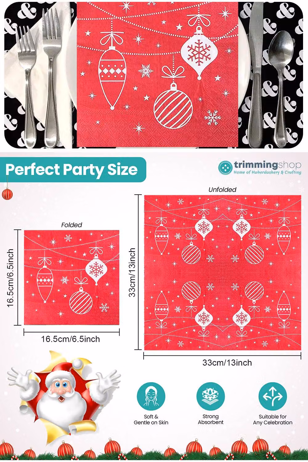 Neel Blue Red and White Christmas Design Paper Napkins, 20 Pieces, 33 cm – 2