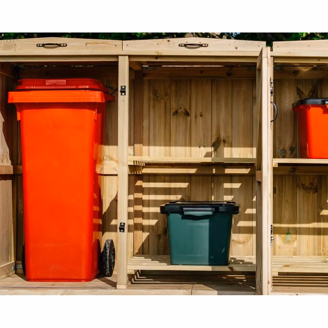 Buttercup Farm Chatburn Bin Store in Brown, Fits 1x 180L/240L Wheelie Bin and 4x Boxes, W/D/H: 192 x 80.4 x 120 cm – 5