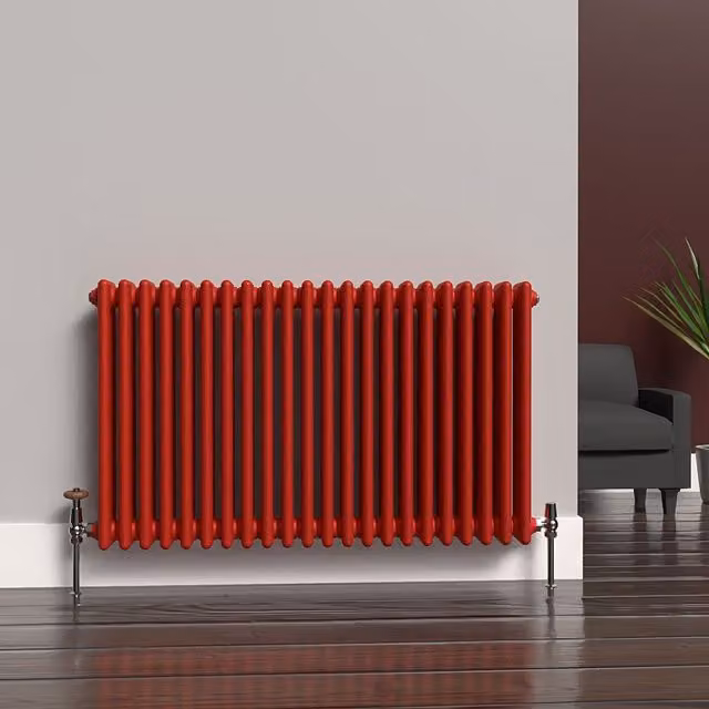 Lux Heat Horizontal 3 Column Steel Radiator in Poppy Red, W/H: 101 x 60 cm