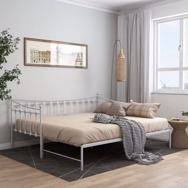 Berkfield Home White Metal Pull-out Sofa Bed Frame W: 90 cm, L: 200 cm