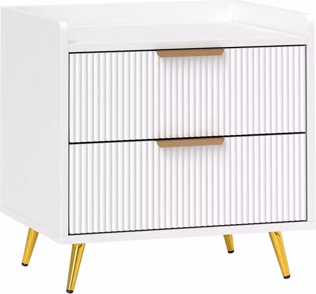 ERGOVEXA Elegant Two-Drawer Bedside Table in White and Gold – 1